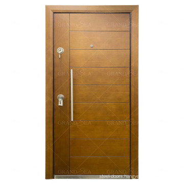 Yellow Wood Grain Painting Surface Newly Asian Security Exterior Interior Steel Armored Door